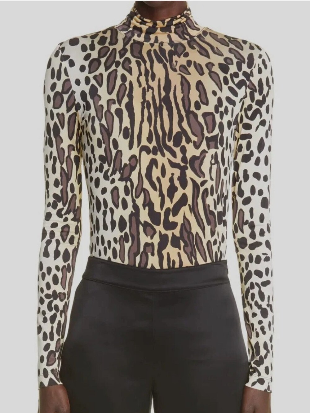 St. John Leopard Print Turtleneck In Beige Multi